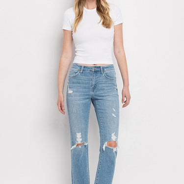 High Rise Distressed Cropped Straight Jeans