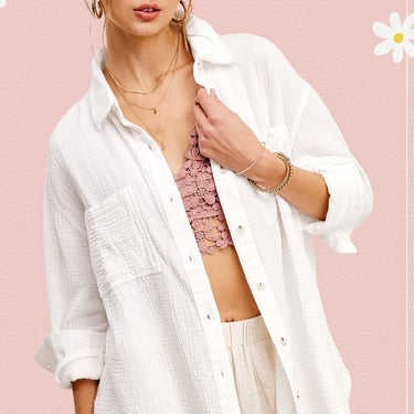 Soft Washed Crinkled Gauze Button Down Shirt