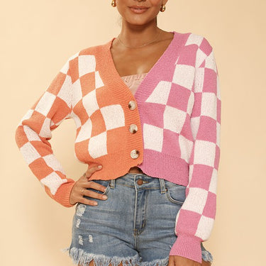 Checkered Crop Cardigan