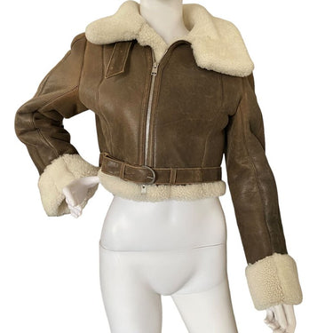 Frame Cropped Shearling Moto Jacket- M