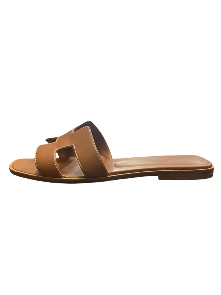 Hermes Brown Leather Oran Sandals ***