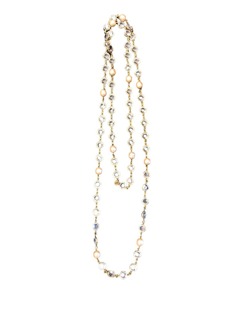 Chanel 1980s Crystal and Pearl Bezel Necklace
