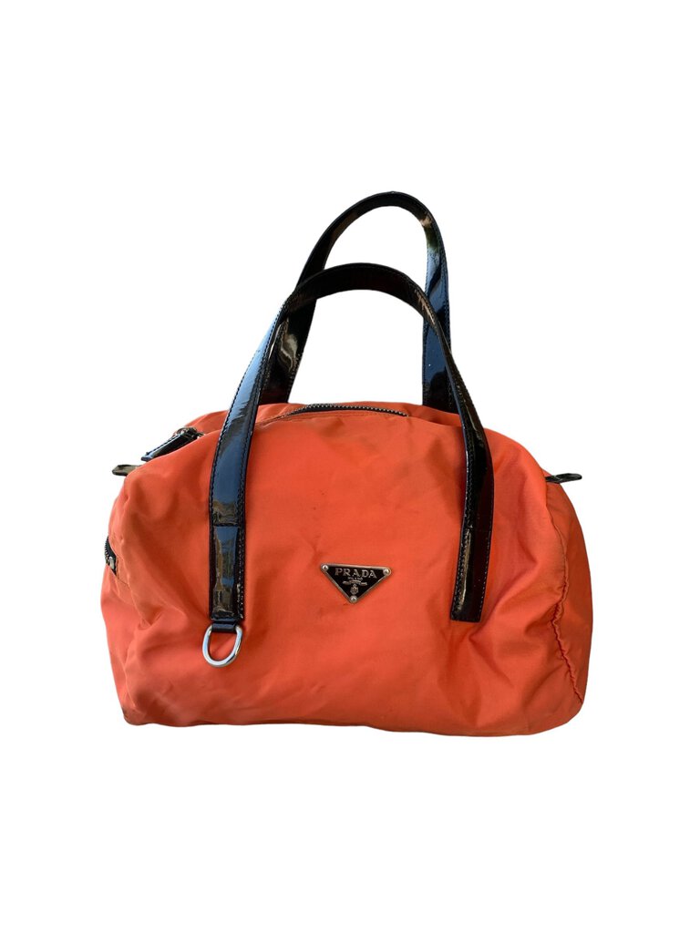 Prada Orange Vernice Trimmed Tessuto Bag