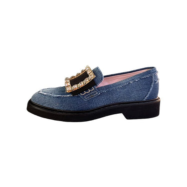 Roger Vivier Viv' Rangers Embellished Denim Loafers - US 7.5 / EU 38.5